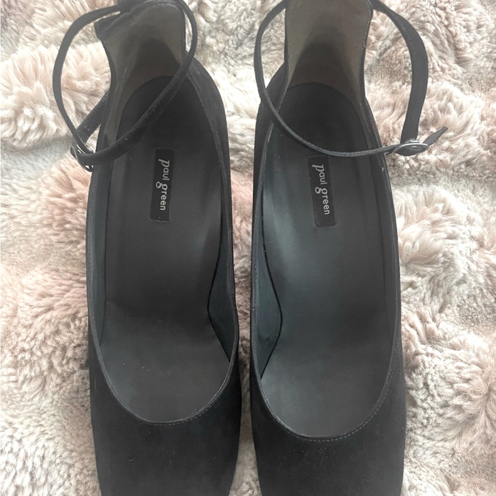 Paul Green Shoes Black Velvet Heeled Mary Janes Size 7